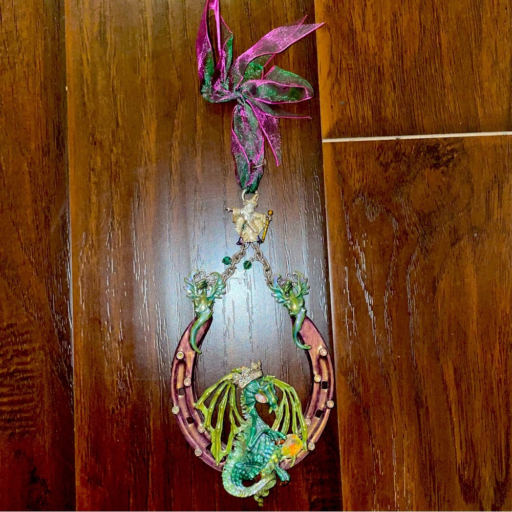 Kirk’s Folly Whimsical Protected By Dragons Horseshoe Good Luck Wizard Ornament